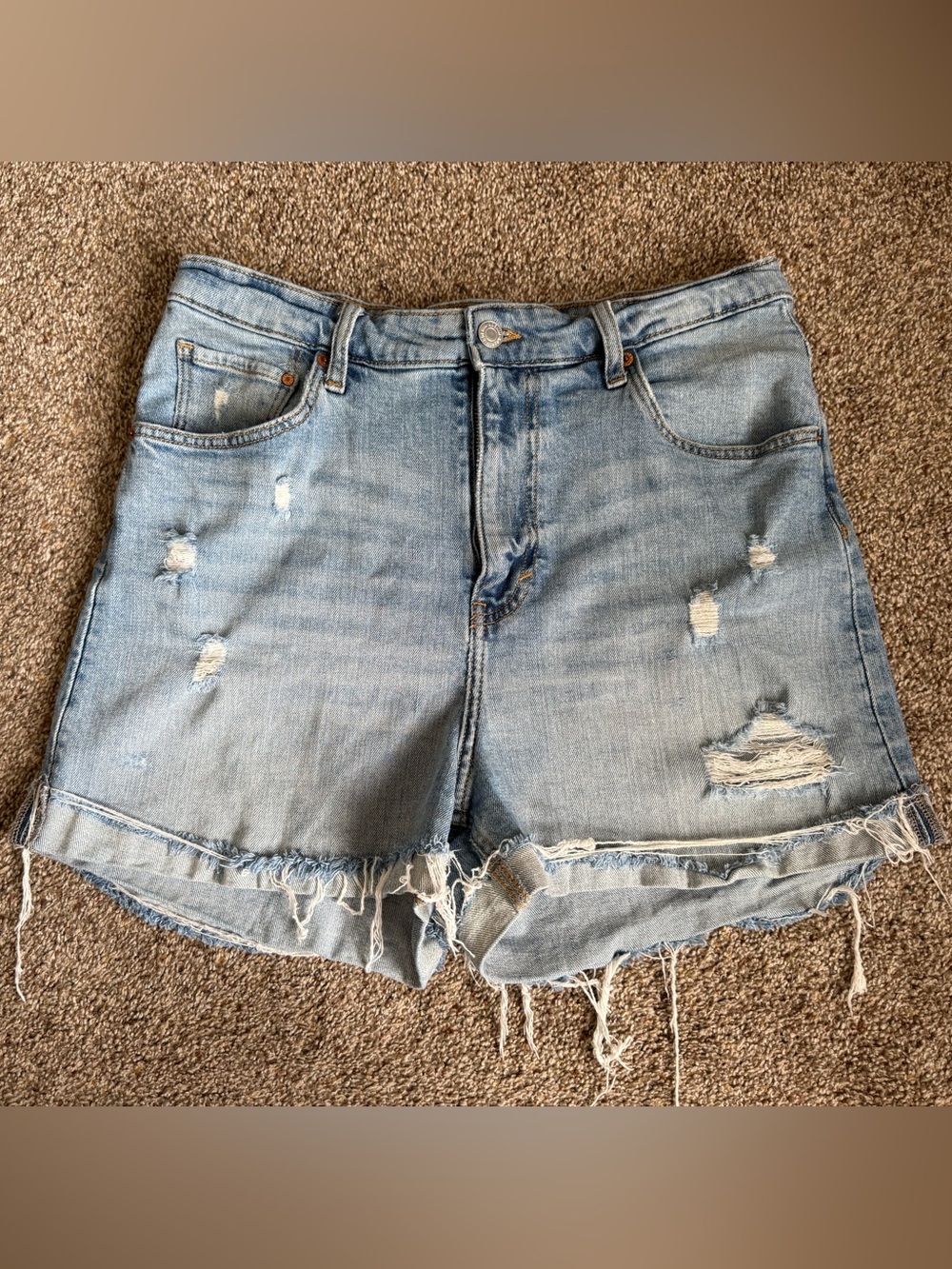 H&M Light Blue Distressed Denim Shorts